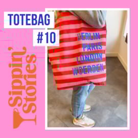 Sippin' Stories - totebag #10 - Strepen Poppy Red & Litchi