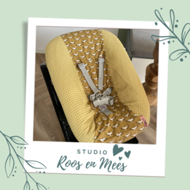 Tripp Trapp newbornset hoes - mix - witte vogels met wafelstof zacht geel