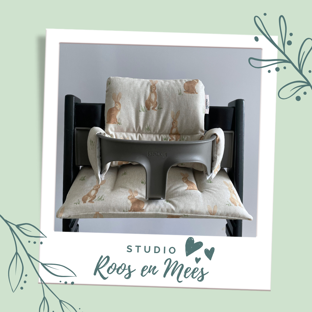 Tripp Trapp kussenset - decoratiestof - aquarel konijnen