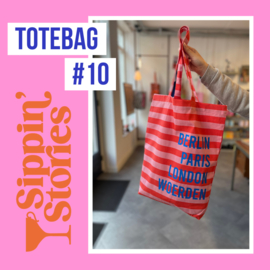 Sippin' Stories - totebag #10 - Strepen Poppy Red & Litchi