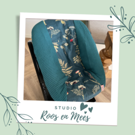 Tripp Trapp newbornset hoes - mix - wafelstof petrol met bladeren op petrol