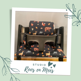 Tripp Trapp kussenset - katoen - bosdieren op donker blauw