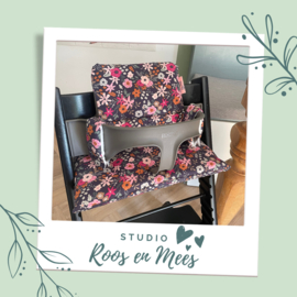 Tripp Trapp kussenset - katoen - bloemen Olga roze en blauw