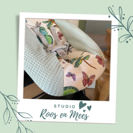 Tripp Trapp newbornset hoes - mix - decoratiestof vlinders en grove wafelstof oud groen