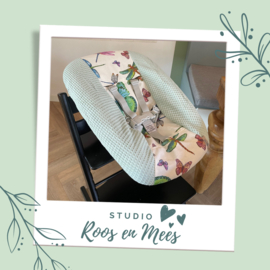 Tripp Trapp newbornset hoes - mix - decoratiestof vlinders en grove wafelstof oud groen