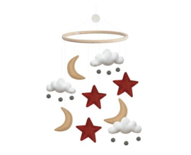 GAMCHA - mobiel - sterren, maan en wolken beige en rood