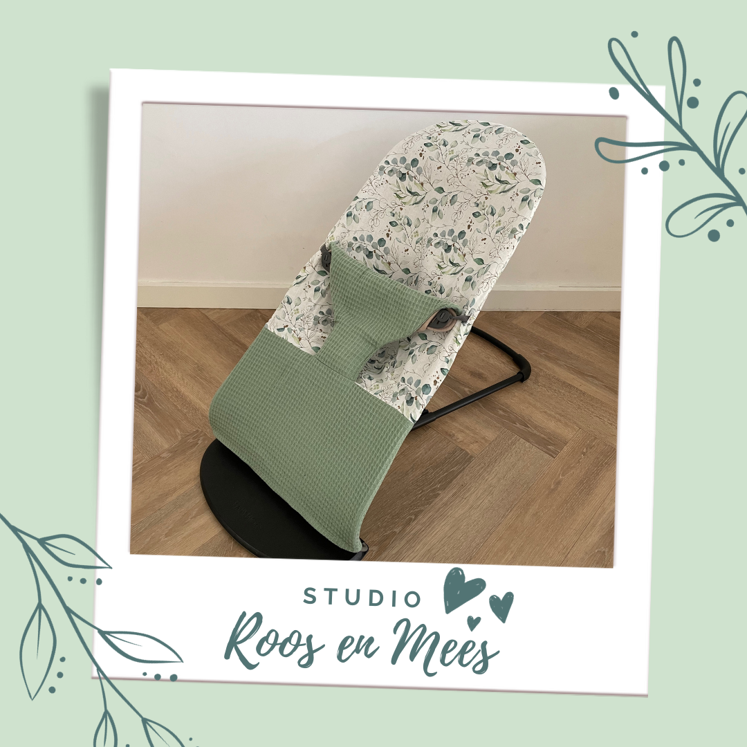 Baby Björn hoes - mix - wafelstof oud groen en aquarel eucalyptus bladeren