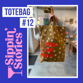 Sippin' Stories - totebag #12 - Polka Dots Gold Green