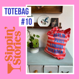 Sippin' Stories - totebag #10 - Strepen Poppy Red & Litchi