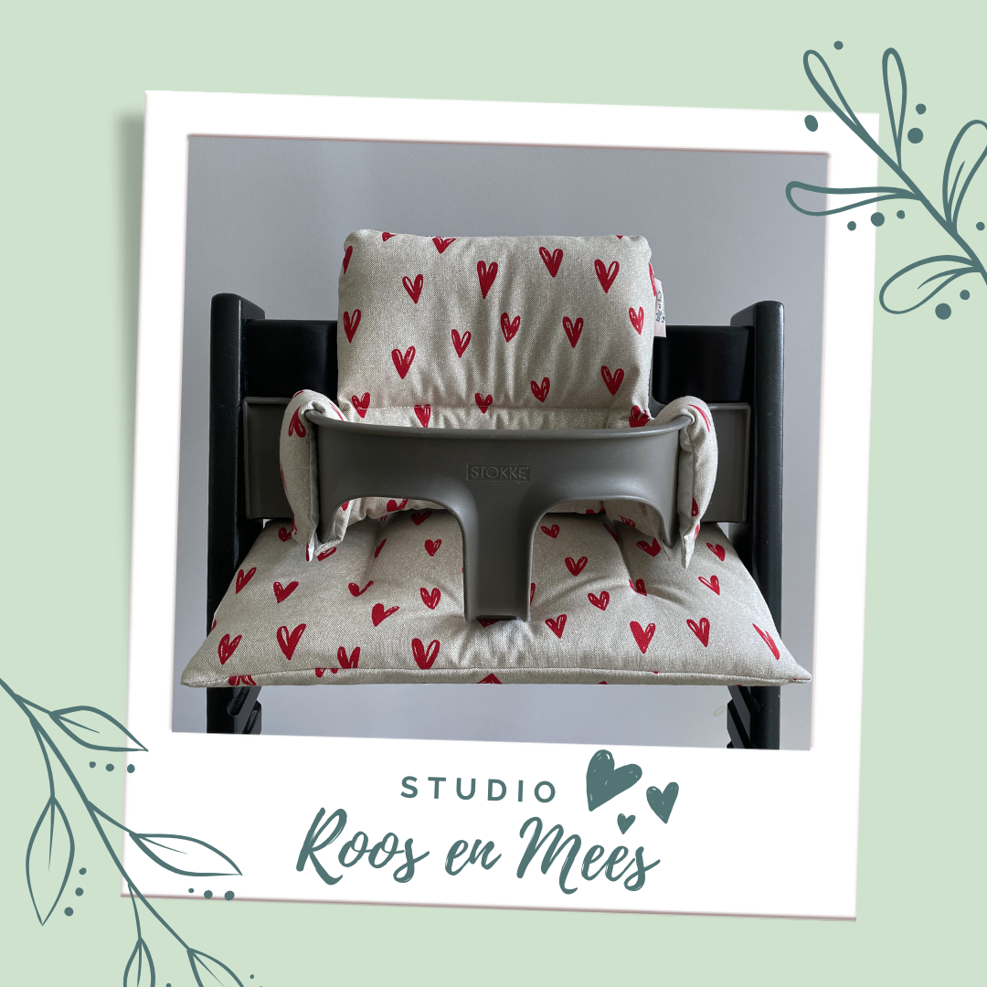 Tripp Trapp kussenset - decoratiestof - getekende hartjes met metallic