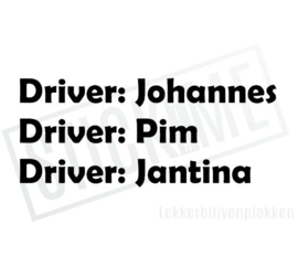 Driver sticker met eigen naam