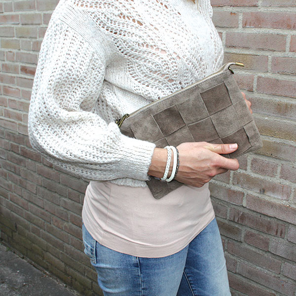 Leren Schoudertas & Clutch Zand