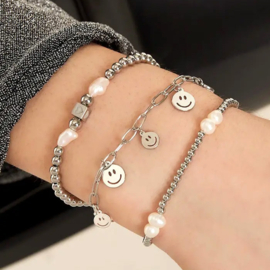 Stainless steel armband smileys zilver