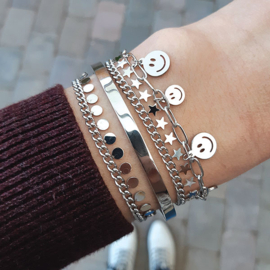 Stainless steel armband smileys zilver