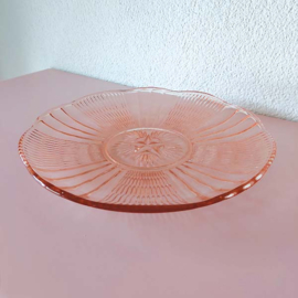 Brocante glazen schaal persglas roze