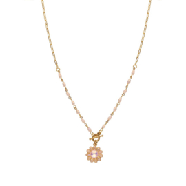Biba ketting bloem goud roze