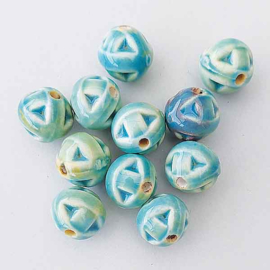 Keramiek kraal rond 15mm aqua blauw (per stuk)