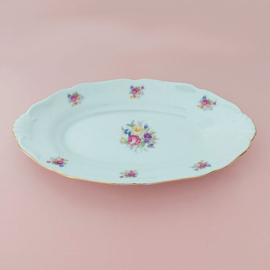 Brocante ovale schaal met bloemen