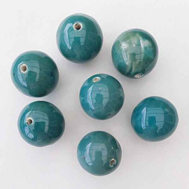 Keramiek kraal rond 25mm blauwgroen (per stuk)