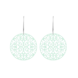 Boho oorbellen / oorhangers rond groen zilver