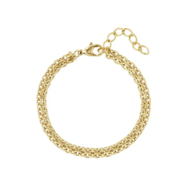Stainless steel armband brede schakels goud