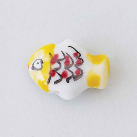 Keramiek kraal vis 20x15mm geel rood (per stuk)