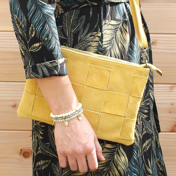 Leren Schoudertas & Clutch Geel