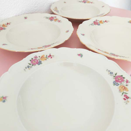 Brocante diepe borden met bloemen (4 stuks)
