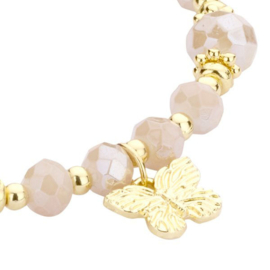 Biba armband met vlinder bedel beige goud - 55763mix17