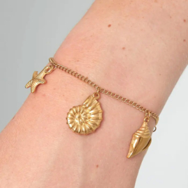 Stainless steel bedelarmband schelpen goud