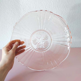 Brocante glazen schaal persglas roze