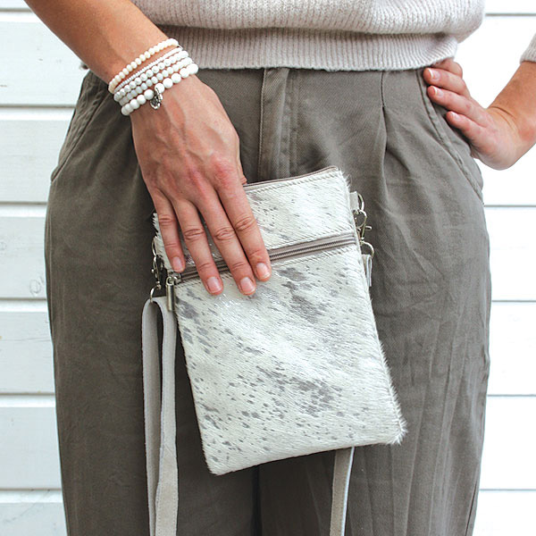 Leren Schoudertas Beige & Zilver