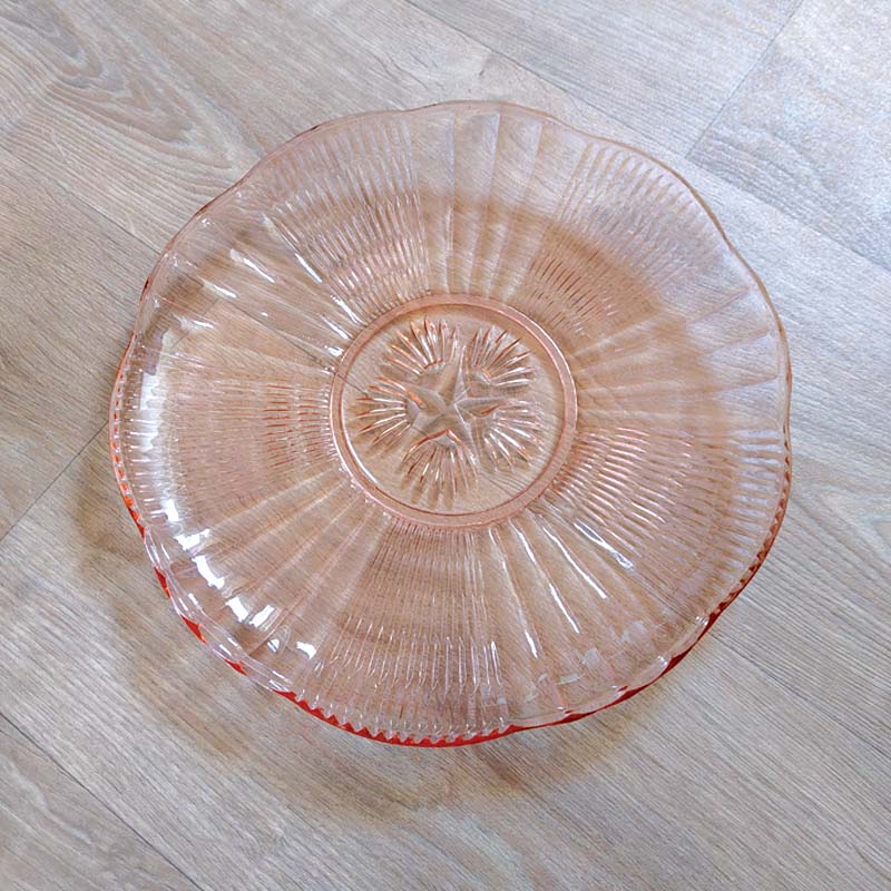 Brocante grote roze persglazen schaal