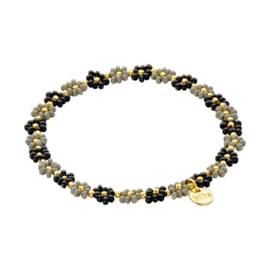 Biba armband bloemen zwart grijs