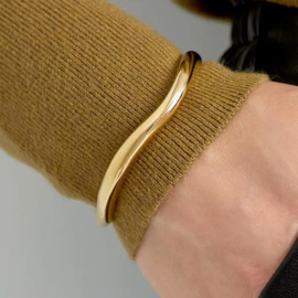 Stainless steel bangle armband wave goud