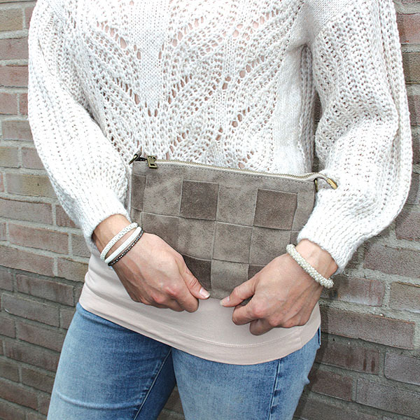 Leren Schoudertas & Clutch Zand