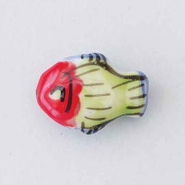 Keramiek kraal vis 20x15mm blauw rood groen (per stuk)
