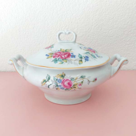 Brocante dekschaal met roze bloemen