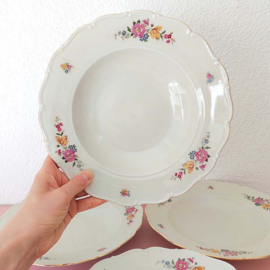Brocante diepe borden met bloemen (4 stuks)