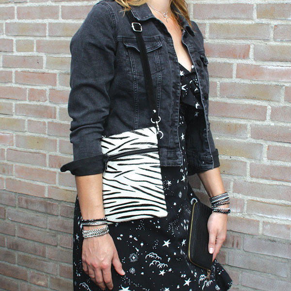 Leren Schoudertas Zwart-Wit - Zebraprint
