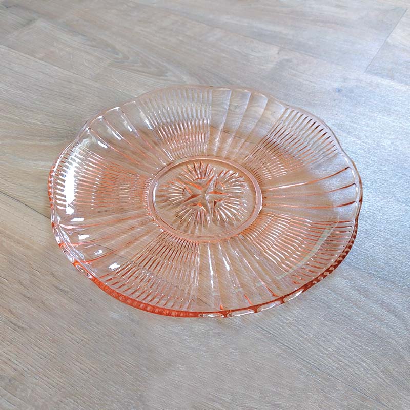 Brocante grote roze persglazen schaal