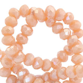 Facet glaskraal 6x4mm disc bermuda pink-pearl shine coating (per stuk)