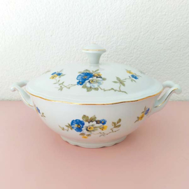 Brocante dekschaal met blauwe bloemen