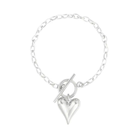 Stainless steel armband hartje zilver