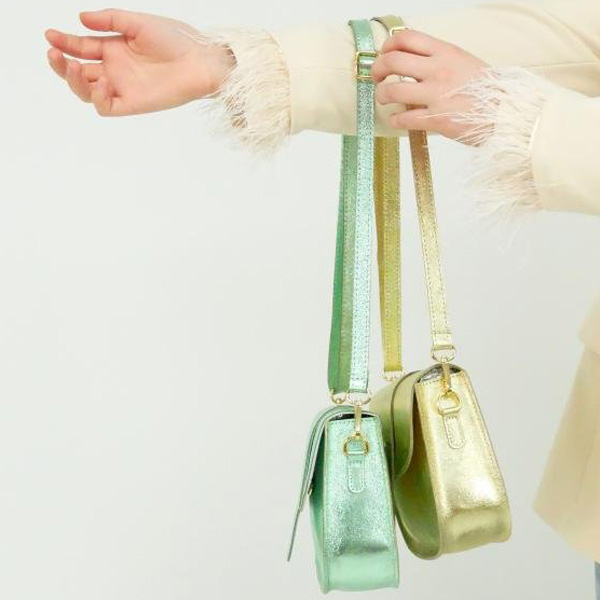 Leren Schoudertas Groen - Metallic Love Story