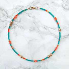 Choker ketting groen oranje