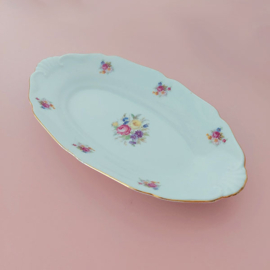 Brocante ovale schaal met bloemen