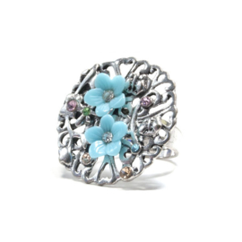 Ring zilver blauw strass