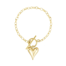 Stainless steel armband hartje goud