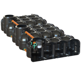 Watertank - Gekoppeld 3 x 5000 L - Incl. korffilter, overstort en klein dier bescherming